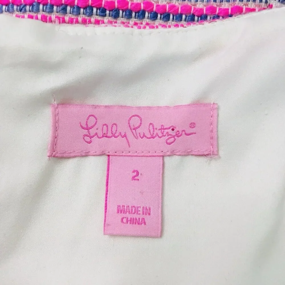 Lilly Pulitzer Dress Sz 2 Pink Tweed Square Neck Cap Sleeve Fairy Whimsy